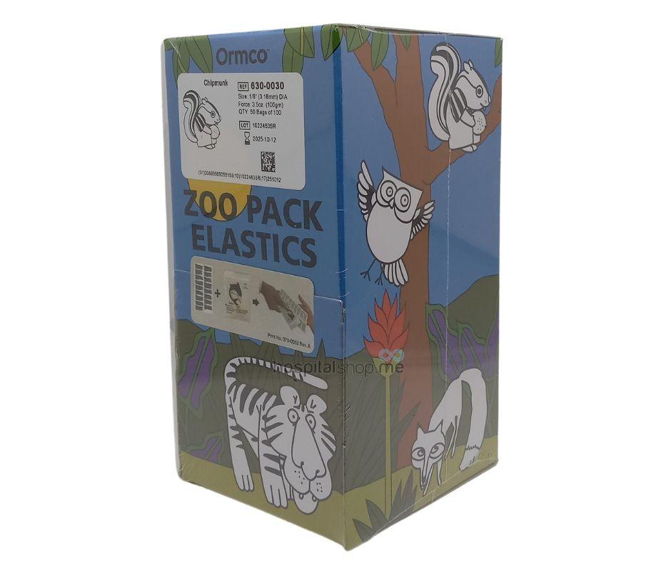 Ormco Zoo Pack Intra Oral Elastics Medium Heavy 3.5oz — 100g 1/8” 3.18mm Chipmunk 50Packs of 100nos 630-0030