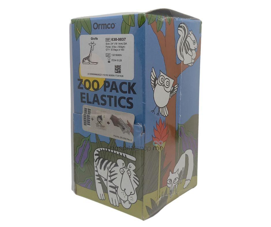 Ormco Zoo Pack Intra Oral Elastics Medium Heavy 3.5oz — 100g 3/4” 19.1mm Giraffe 50Packs of 100nos 630-0037