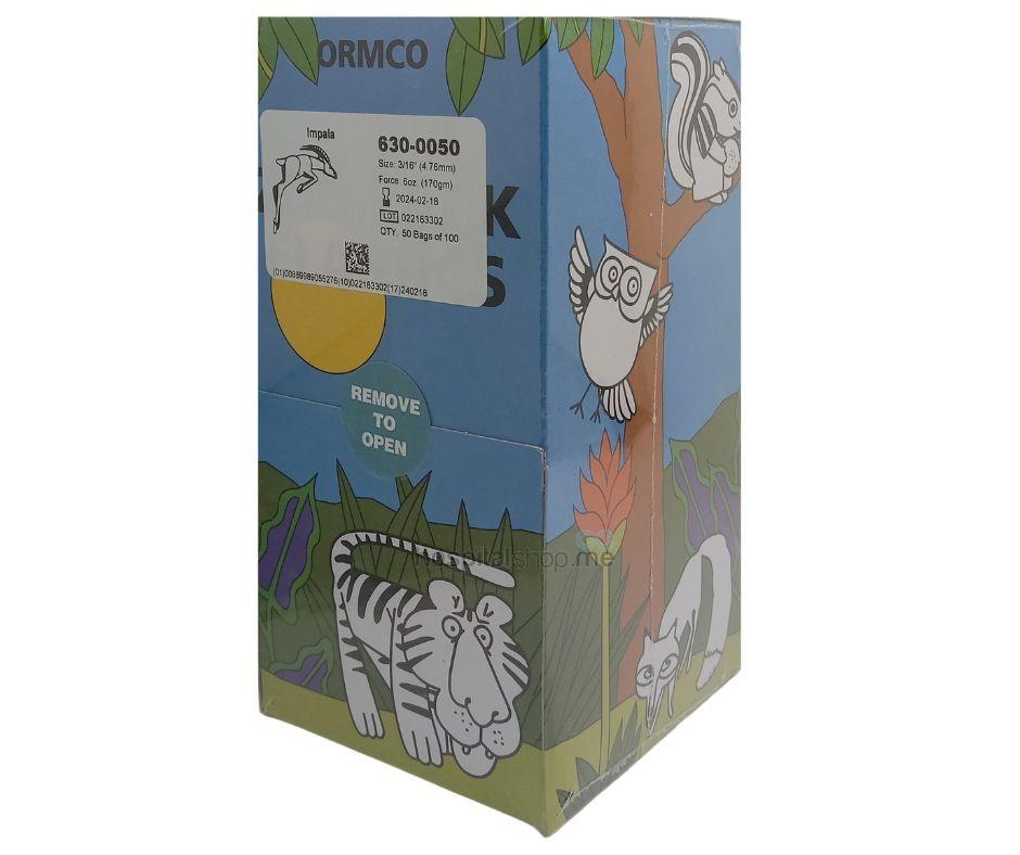 Ormco Zoo Pack Intra Oral Elastics Extra Heavy 6 oz — 170 g 3/16” 4.76mm Impala 50Packs of 100nos 630-0050