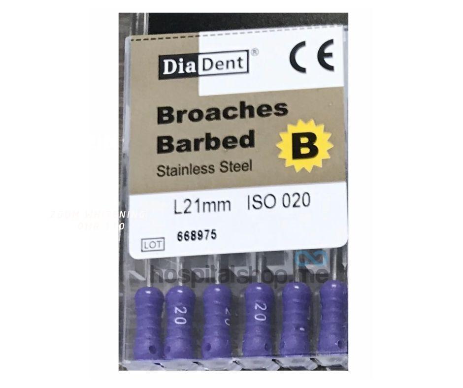 Diadent Barbed Broaches 21 mm 20 XXXX-Fine Purple 6 Pcs