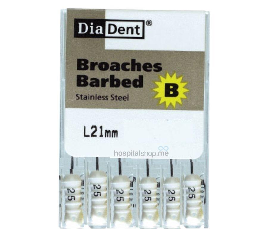 Diadent Barbed Broaches 21 mm 25 XXX-Fine White 6 Pcs