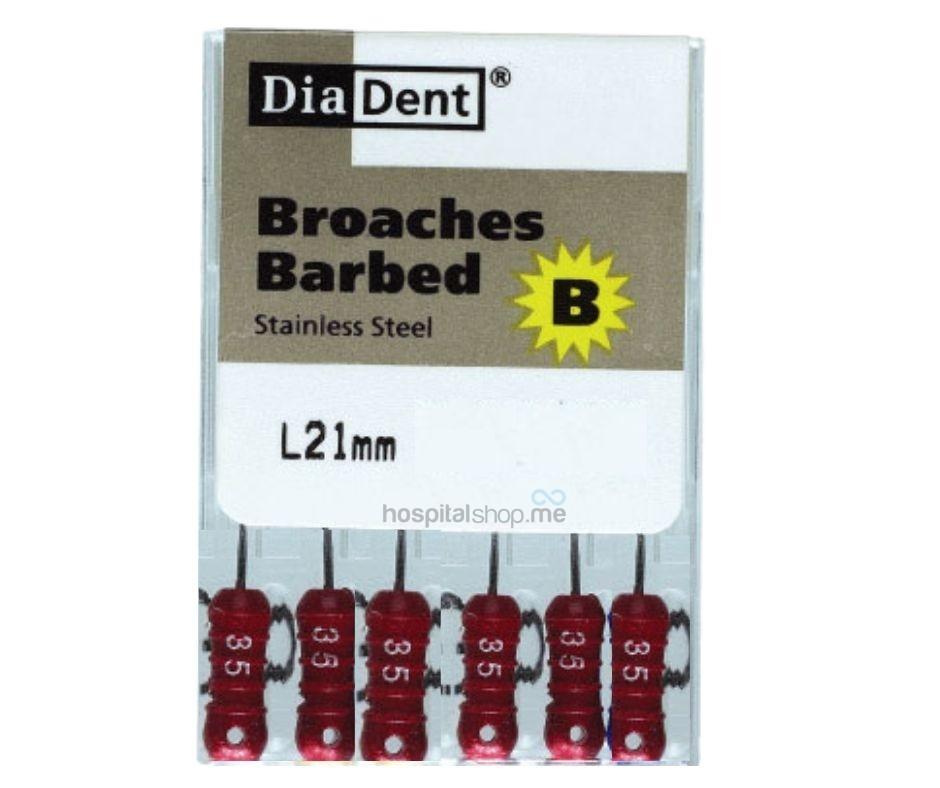Diadent Barbed Broaches 21 mm 35 X-Fine Red 6 Pcs