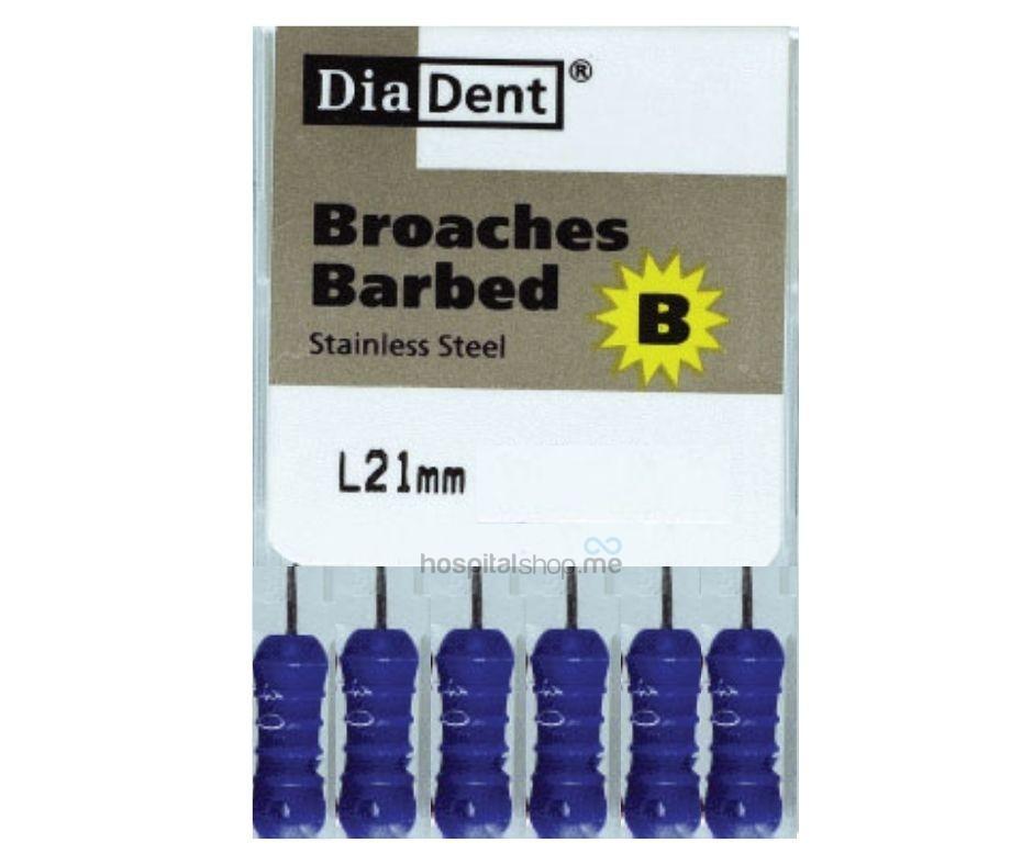 Diadent Barbed Broaches 21 mm 40 Fine Blue 6 Pcs