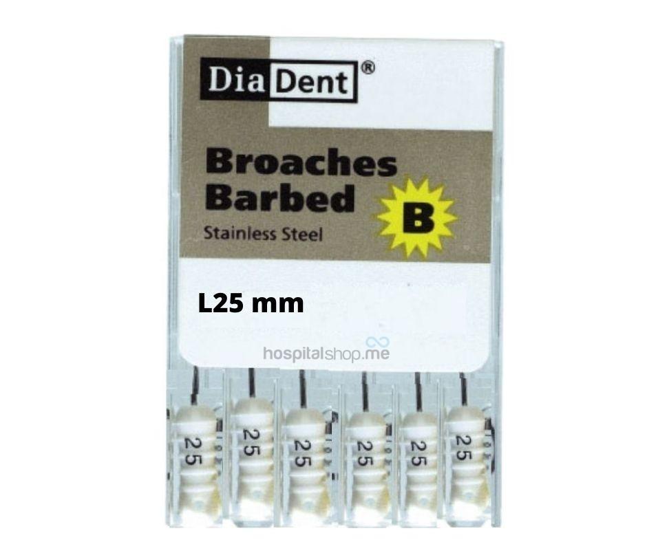 Diadent Barbed Broaches 25 mm 25 XXX-Fine White 6 Pcs