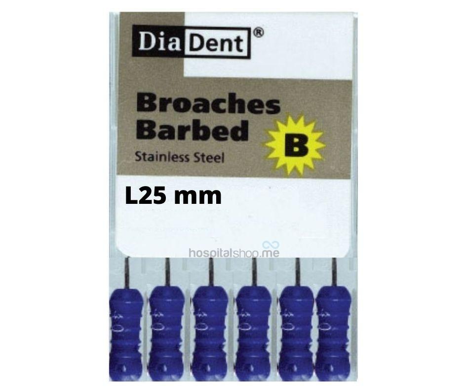 Diadent Barbed Broaches 25 mm 40 Fine Blue 6 Pcs
