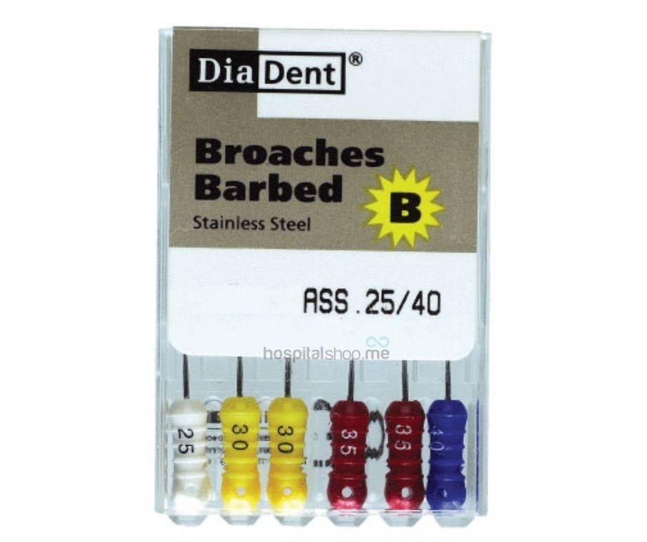 Diadent Barbed Broaches 25 mm 25-40 Assorted 6 Pcs